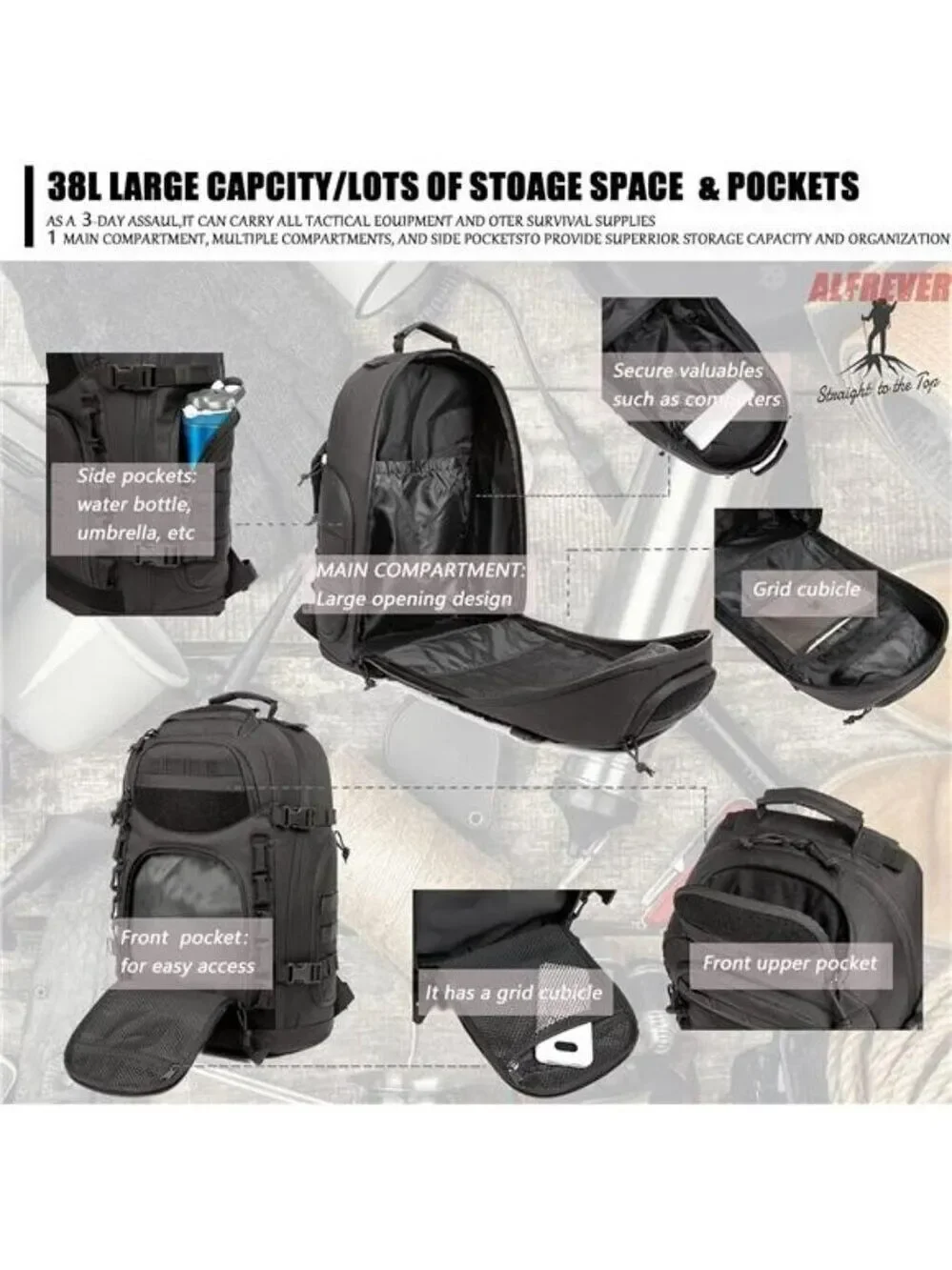 38L Tactical Backpack Military Hiking Camping Pack Molle Outdoor Gear Bag